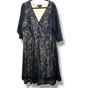Lane Bryant Black Lace V-Neck Fit & Flare Surplice Lined Midi Dress Size 20